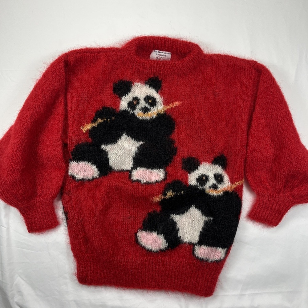 Susie Lee Hand Knitted Crew Neck Panda Bear China Scenic Mohair‎ Sweater